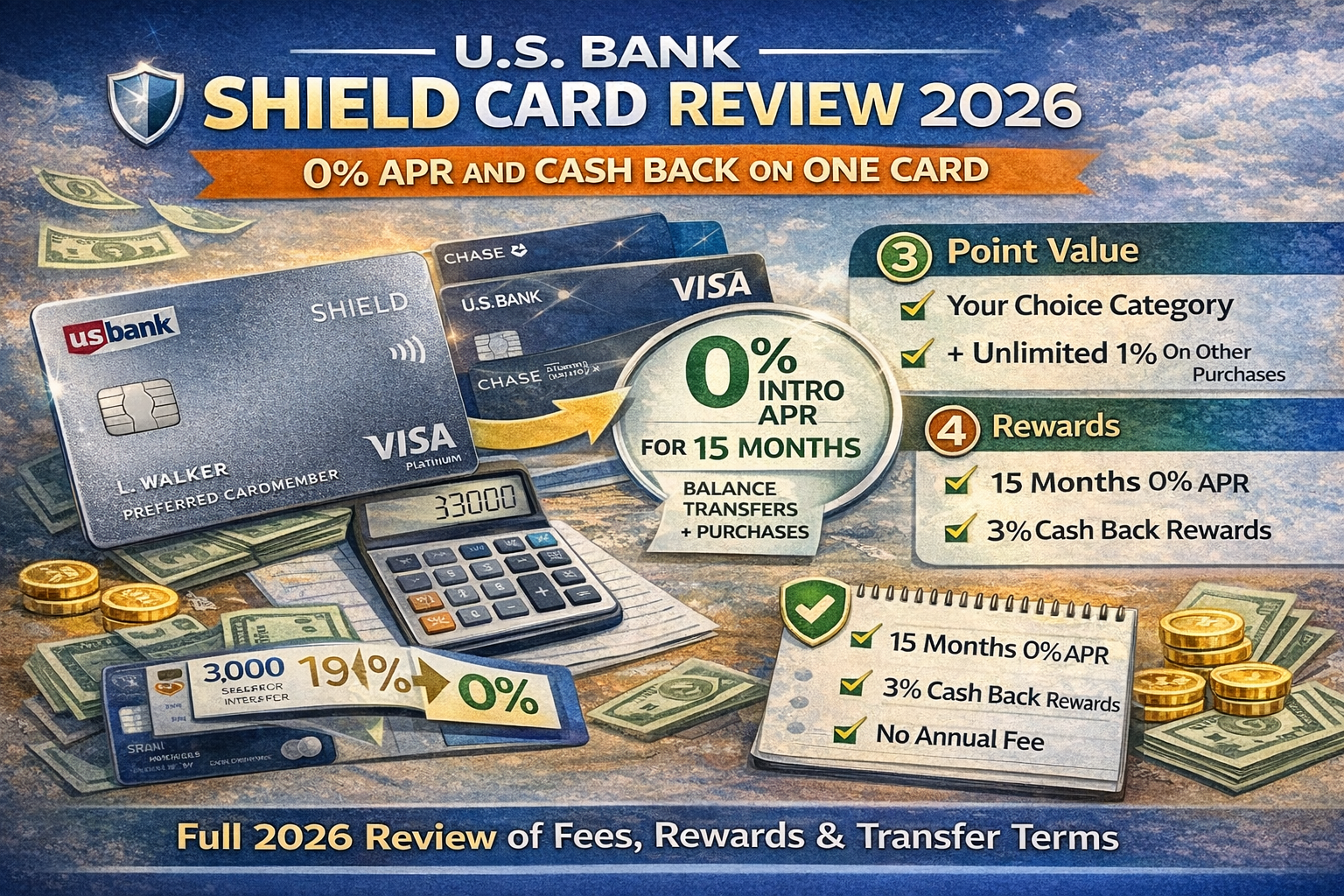U.S. Bank Shield Card review 2026 — 0% APR for 15 months and cash back rewards on one card